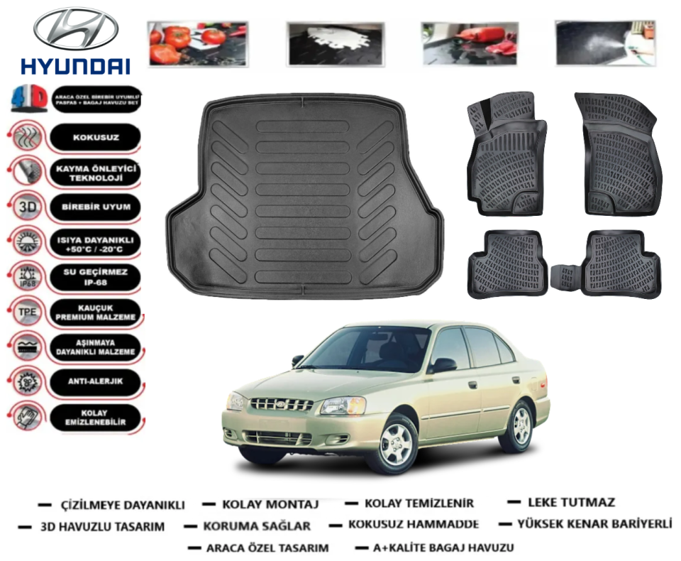 Hyundai Accent 1996-2000 3D Bagaj Havuzu+3D Araca Özel Paspas Takımı