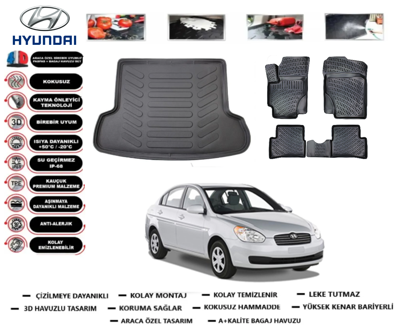 Hyundai Accent Era 2006-2012 3D Bagaj Havuzu+3D Araca Özel Paspas Takımı