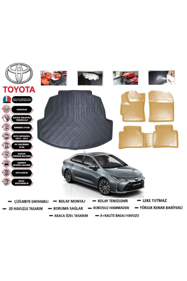 Toyota Corolla 2022 Model Bagaj Havuzu+Araca Özel Bej Paspas Takımı Flex