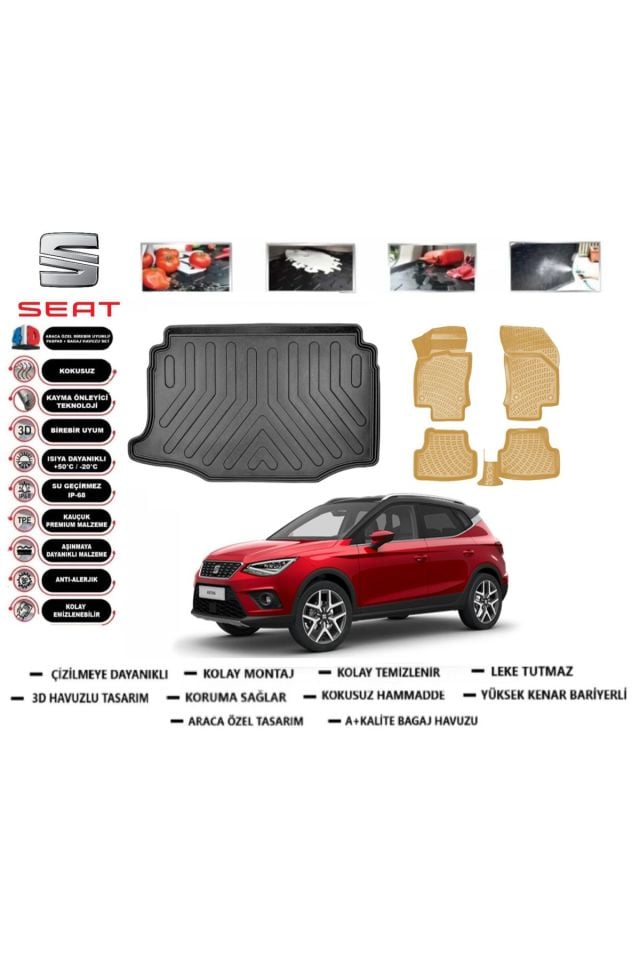 Seat Arona 2025 Model Alt Bagaj Havuzu(paspası)+Araca Özel Bej Paspas Takımı Flex