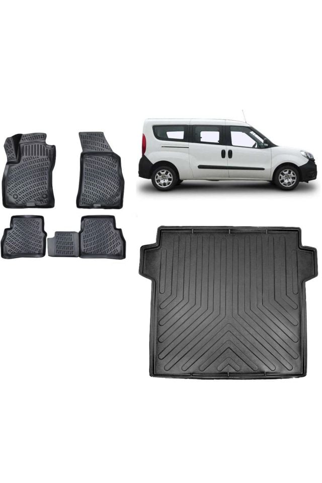 Doblo (MAXİ UZUN KASA) 2021 Model 3D Bagaj Havuzu+3D Havuzlu Araca Özel Paspas Takımı