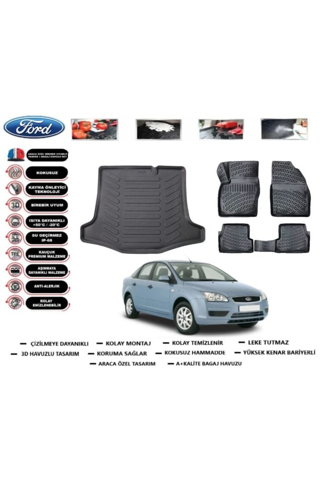 Ford Focus 2 Sedan 2005 Model Bagaj Havuzu Araca Özel Paspas Takımı Flex