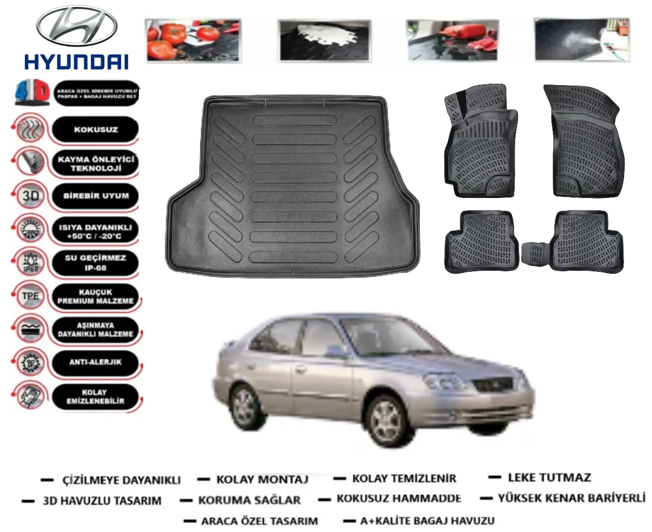 Hyundai Accent Admire 2001-2005 3D Bagaj Havuzu+3D Araca Özel Paspas Takımı
