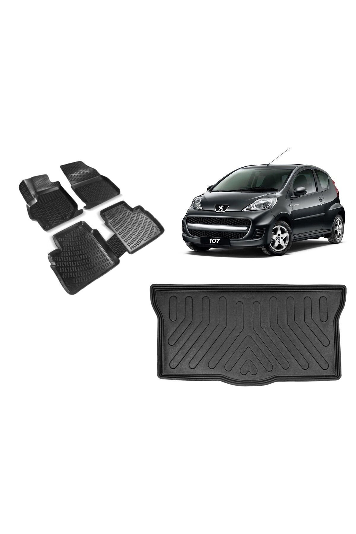 Peugeot 107 2014 Model 3D Bagaj Havuzu+3D Havuzlu Araca Özel Paspas Takımı