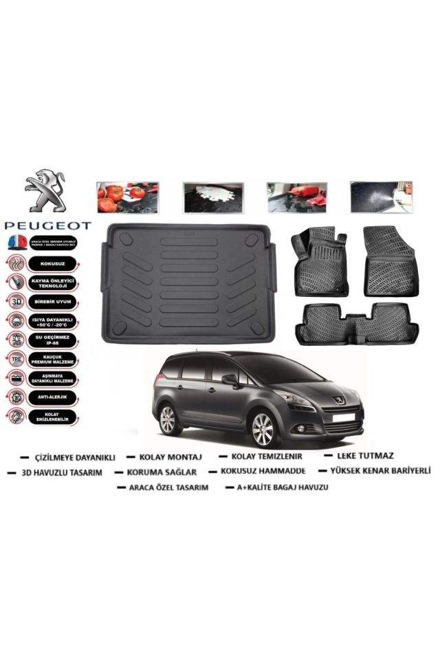 Peugeot 3008 2010 Model Bagaj Havuzu Araca Özel Paspas Takımı Prrox