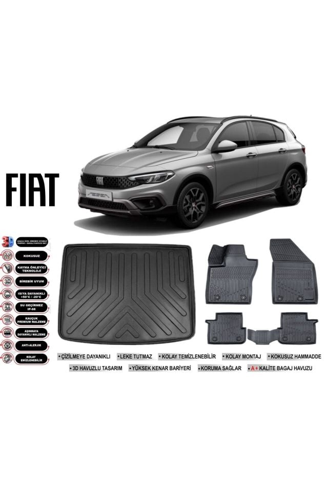 Fiat Egea Cross 2018 Model Tamir Kitli Bagaj Havuzu Araca Özel Siyah Kokusuz Havuzlu Paspas Takımı