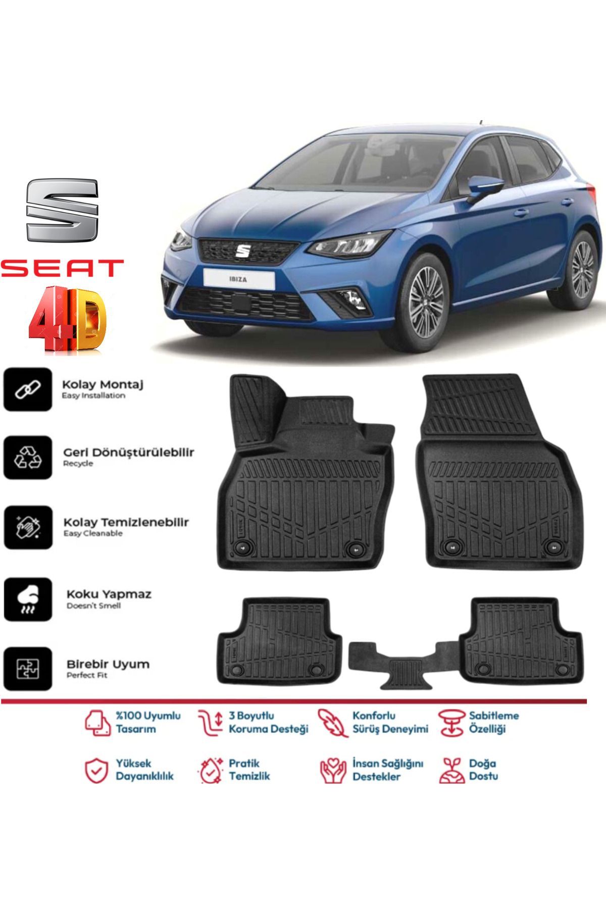 Seat İbiza 2021 Model 4D Havuzlu Paspas