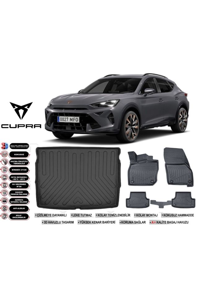 Cupra Formentor 2022 Model Üst Bagaj Havuzu Araca Özel Siyah Havuzlu Paspas Takımı Sett