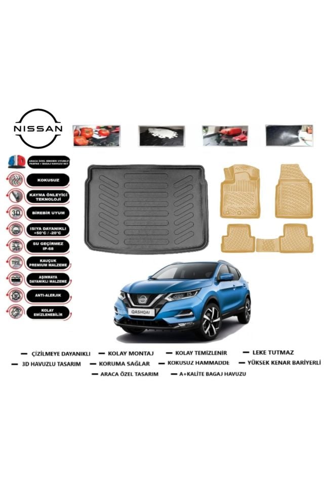 Nissan Qashqai  Tekna 2014 Model Bagaj Havuzu(paspası)+Araca Özel Bej Paspas Takımı Flex