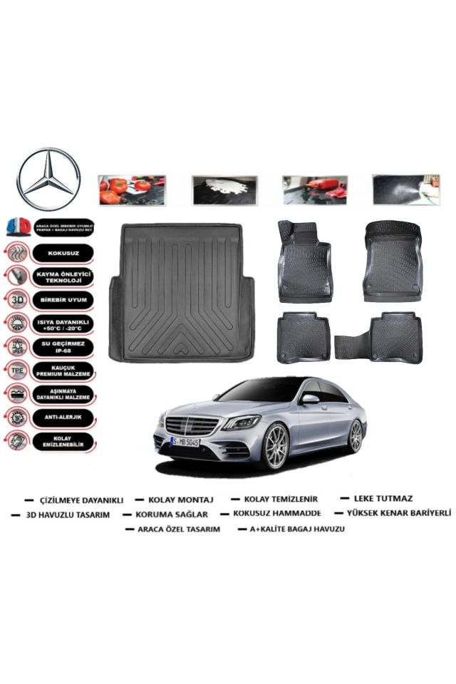 Mercedes S serisi W 221 2006 Model Bagaj Havuzu Araca Özel Paspas Takımı Prrox