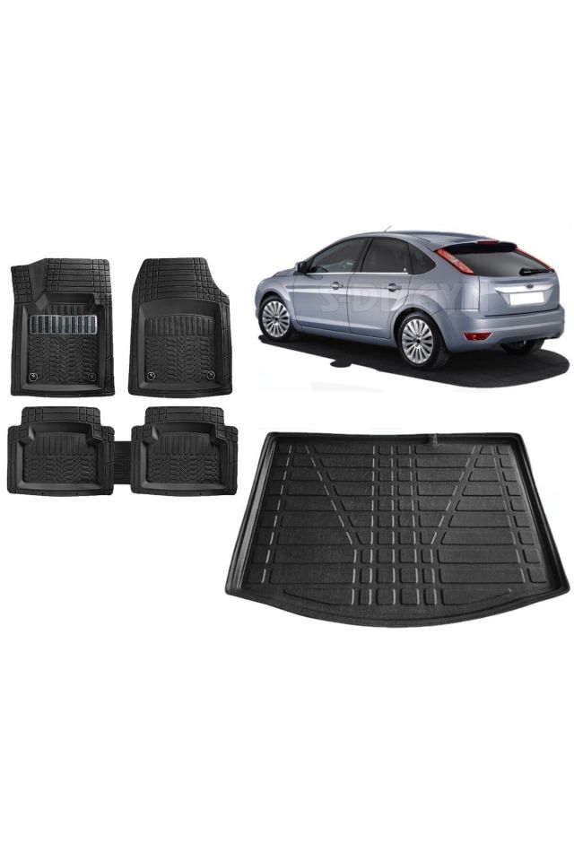 Ford Focus 2 HB 2006 Model İnce Stepne 3D Bagaj+3D Havuzlu Maximum Karbon Kromlu Paspas