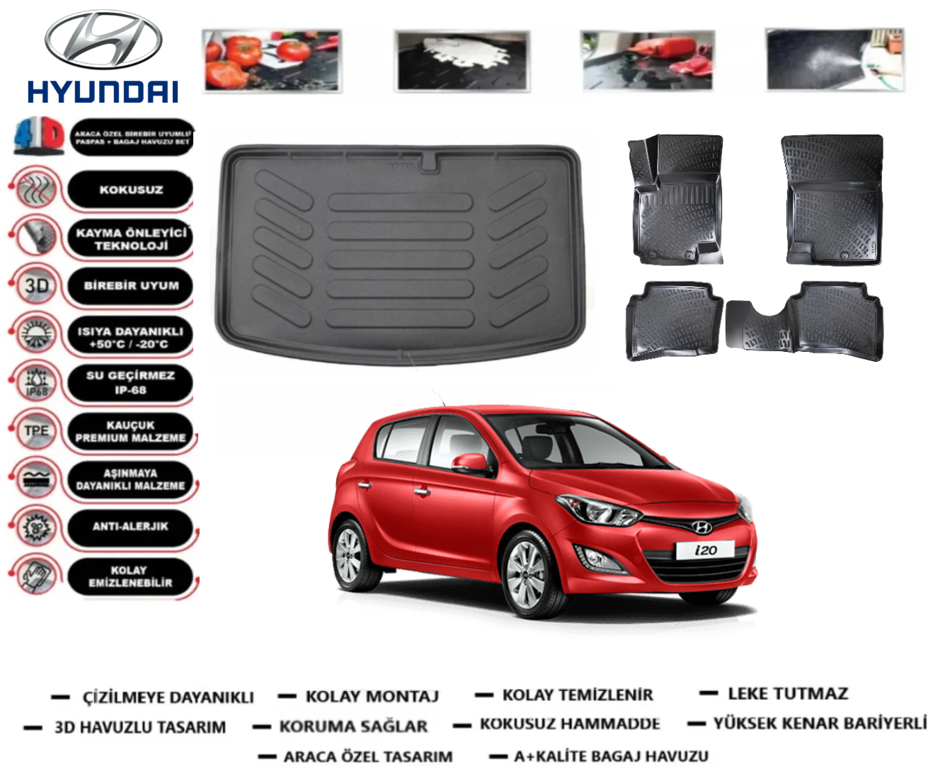 Hyundai İ20 2008-2014 3D Bagaj Havuzu+3D Araca Özel Paspas Takımı