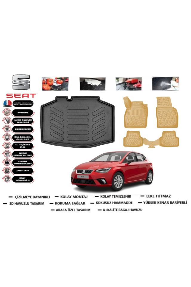 Seat İbiza 2019 Model Bagaj Havuzu(paspası)+Araca Özel Bej Paspas Takımı Flex