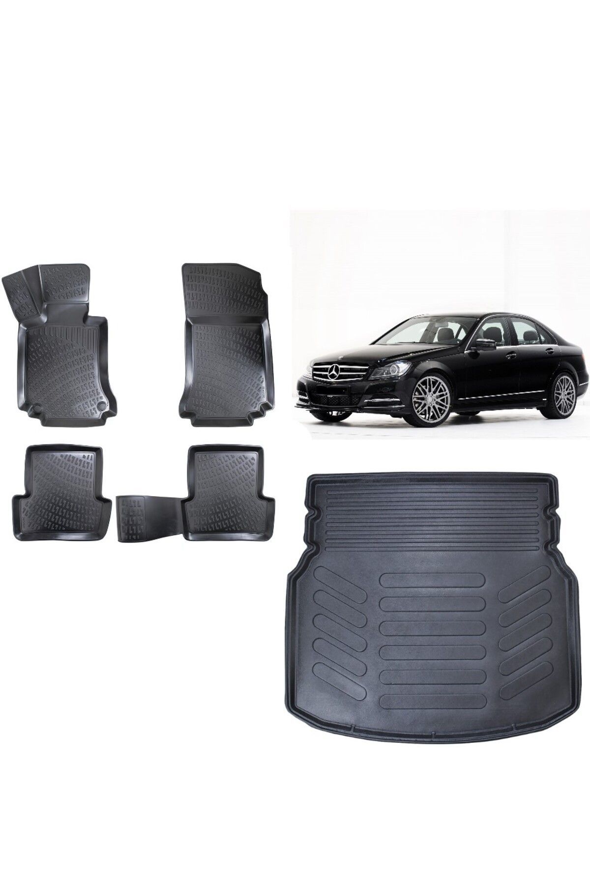 Mercedes C Serisi W204 2010 Model Rampalı Bagaj Havuzu+3D Havuzlu Araca Özel Paspas Takımı