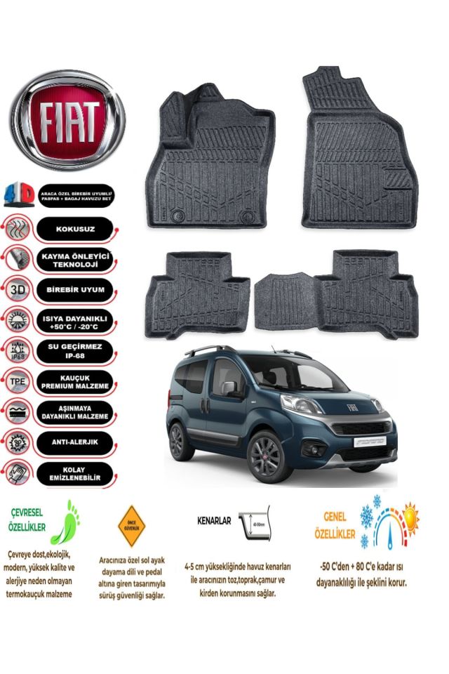 Fiat Fiorino 2010 Model 4D Araca Özel Havuzlu Paspas Takımı