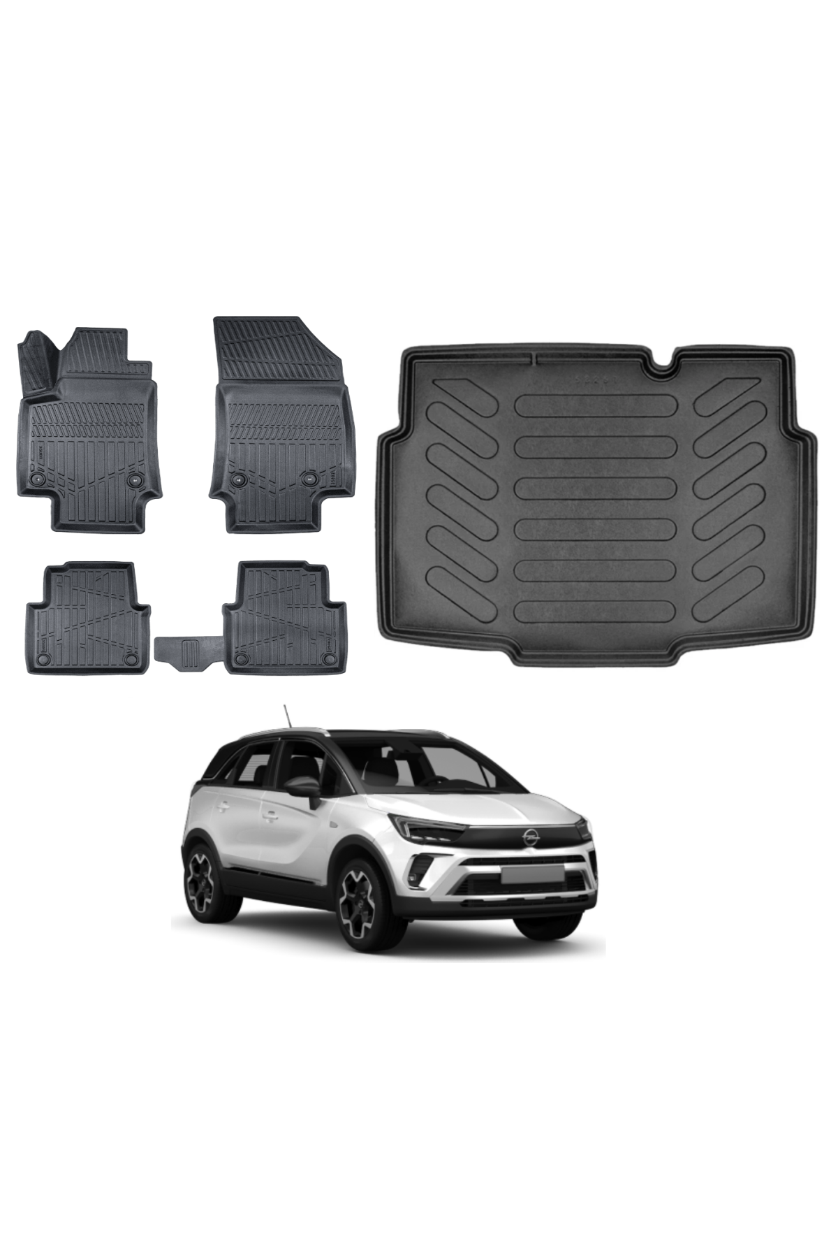 Opel Crossland 2016 Sonrası 3D Alt Bagaj Havuzu+3D Araca Özel Paspas Takımı