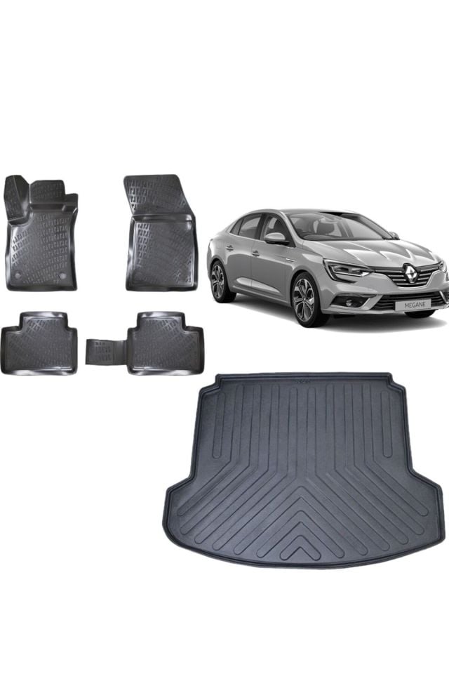 Renault Megane 4 Sedan 2016 Model Çift Kulaklı 3D Bagaj Havuzu+3D Havuzlu Araca Özel Paspas Takımı