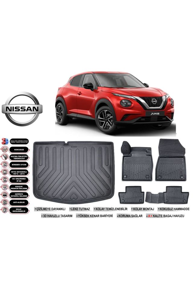 Nisan Juke 2024 Model Alt Bagaj Havuzu Araca Özel Siyah Havuzlu Paspas Takımı Sett