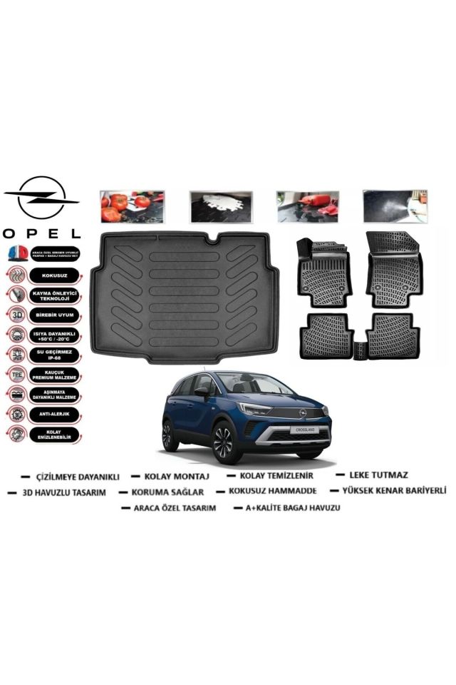 Opel Crossland 2019 Model Alt Bagaj Havuzu Araca Özel Paspas Takımı Prrox
