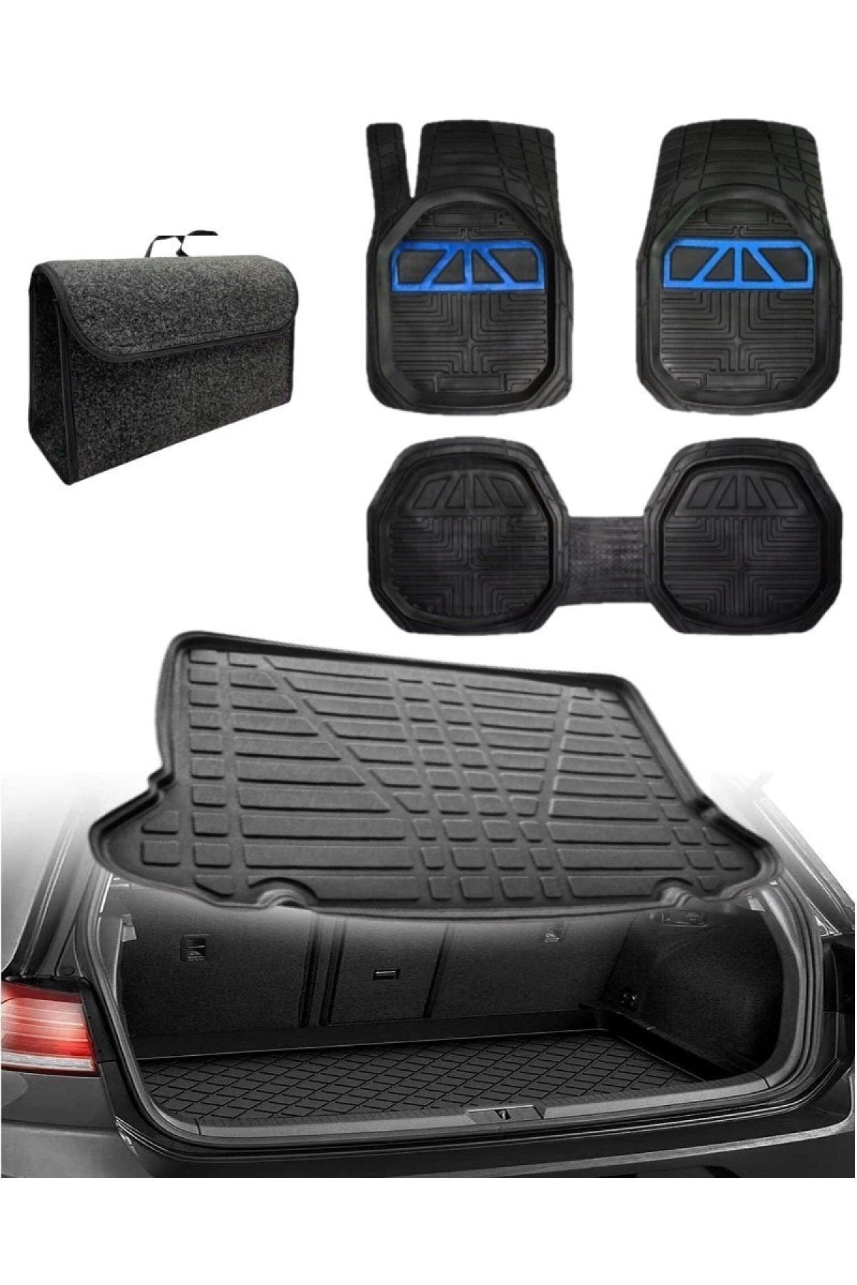 Honda City 2002-2008 Uyumlu Kokusuz 3d Bagaj Havuzu+3d Extra Mavi Havuzlu Paspas