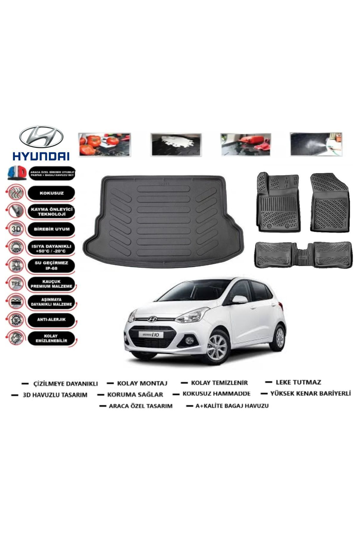 Hyundai i10 2017 Model Bagaj Havuzu Araca Özel Paspas Takımı Prrox