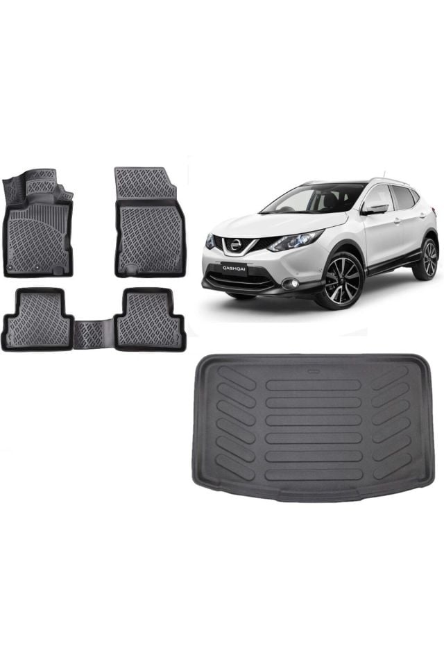 Nissan Qashqai 2018 (Visia) Model 3D Bagaj Havuzu+3D Havuzlu Araca Özel Paspas Takımı