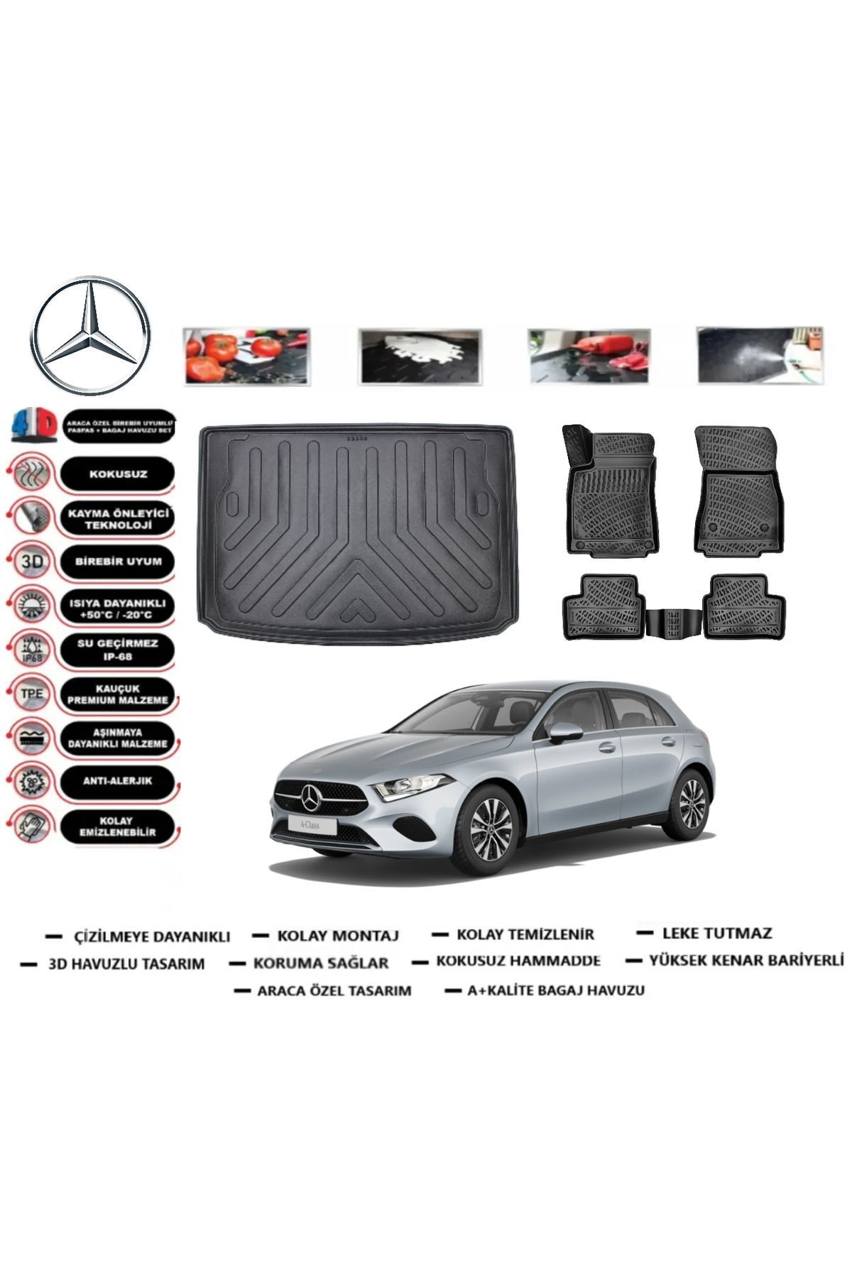 Mercedes A Serisi W177 HB Kulaksız 2025 Model Bagaj Havuzu Araca Özel Paspas Takımı Prrox