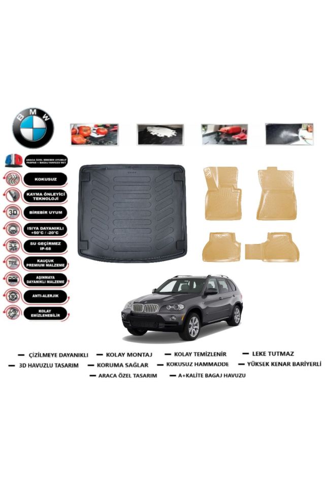 Bmw X6 2013 Model Bagaj Havuzu(paspası)+Araca Özel Bej Paspas Takımı Flex