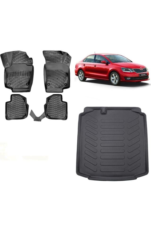 Skoda Rapid Sedan 2013 Model 3D Bagaj Havuzu+3D Havuzlu Araca Özel Paspas Takımı