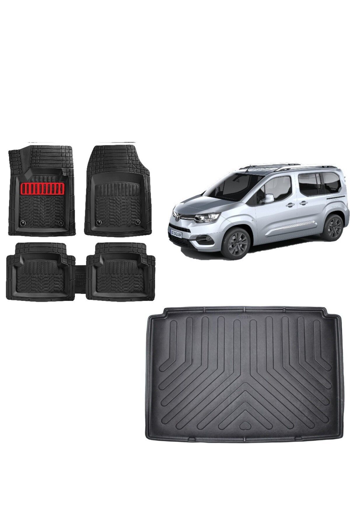 Toyota Proace City 2024 Model 3D Bagaj Havuzu+3D Havuzlu Maximum Kırmızı Kromlu Paspas
