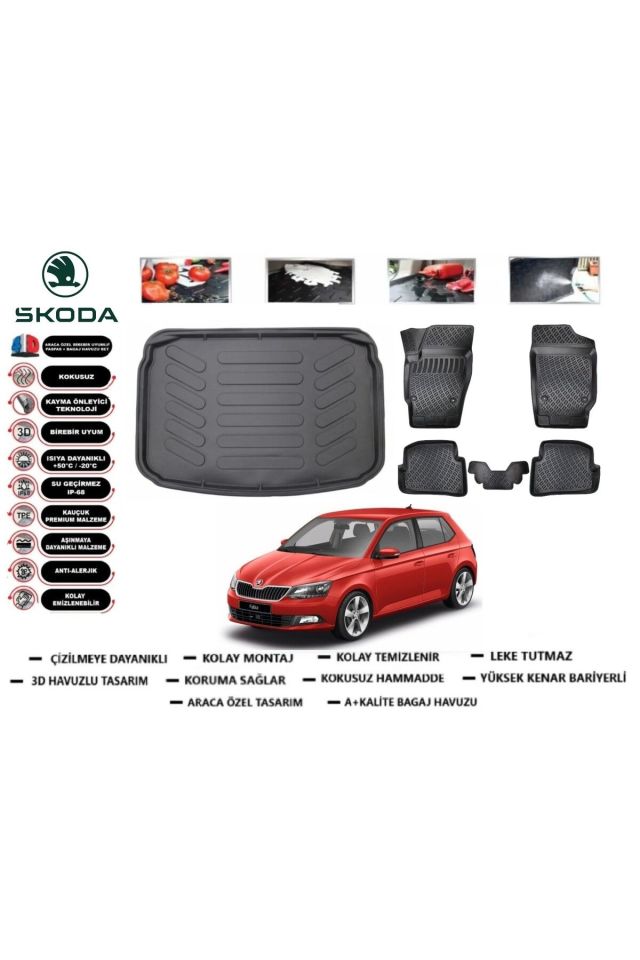 Skoda Fabia 2020 Model Bagaj Havuzu Araca Özel Paspas Takımı Prrox
