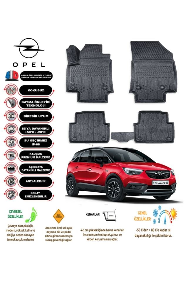 Opel Crossland 2022 Model 4D Araca Özel Havuzlu Paspas Takımı
