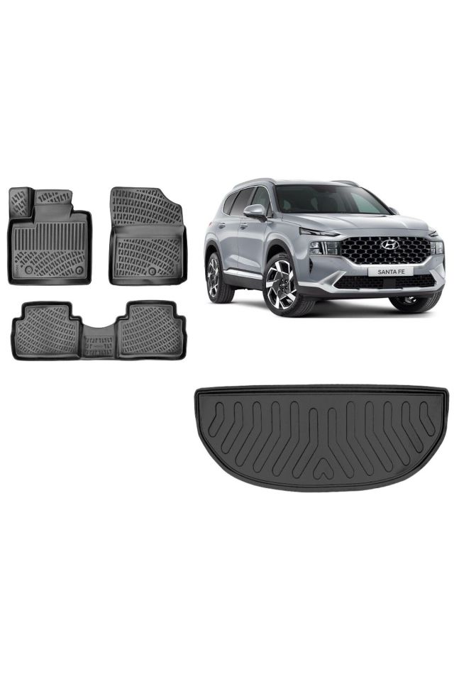 Hyundai Santa Fe 2021 Model Hibrit 7 Koltuk 3D Bagaj Havuzu+3D Havuzlu Araca Özel Paspas Takımı