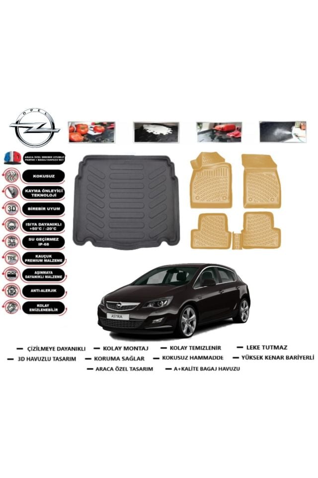 Opel Astra J HB 2015 Model Bagaj Havuzu(paspası)+Araca Özel Bej Paspas Takımı Flex