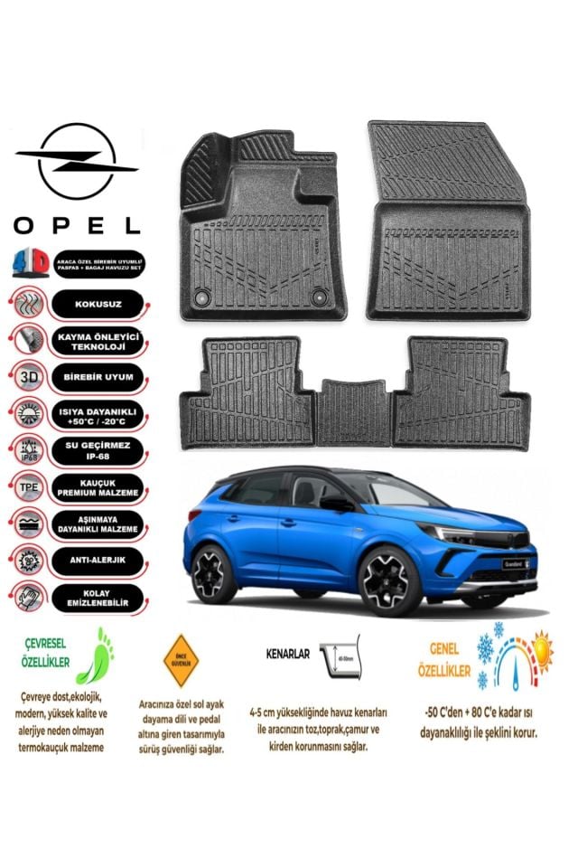Opel Grandland 2020 Model 4D Araca Özel Havuzlu Paspas Takımı