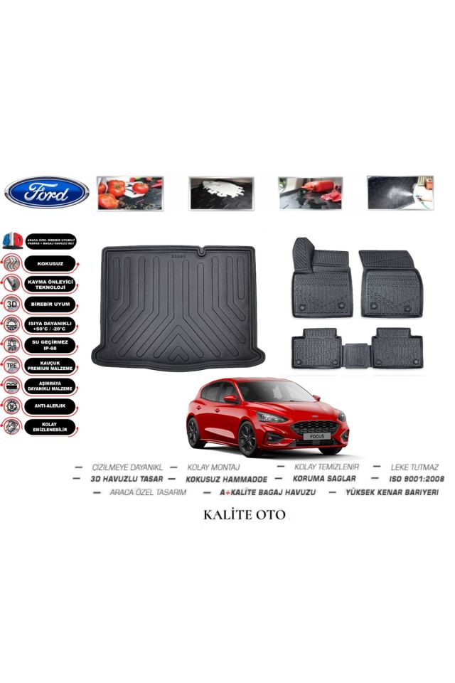 Ford Focus 4 Hatchback 2022 Model 3D Bagaj Havuzu+4D Havuzlu Paspas Setii