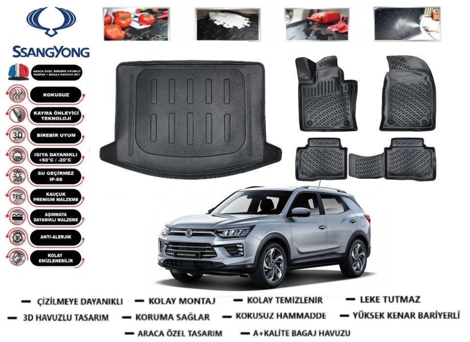 Ssangyong Korando 2019 Sonrası 3D Bagaj Havuzu+3D Araca Özel Paspas Takımı