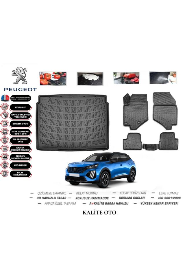 Peugeot 2008 2023 Model 3D Bagaj Havuzu+4D Havuzlu Paspas Setii