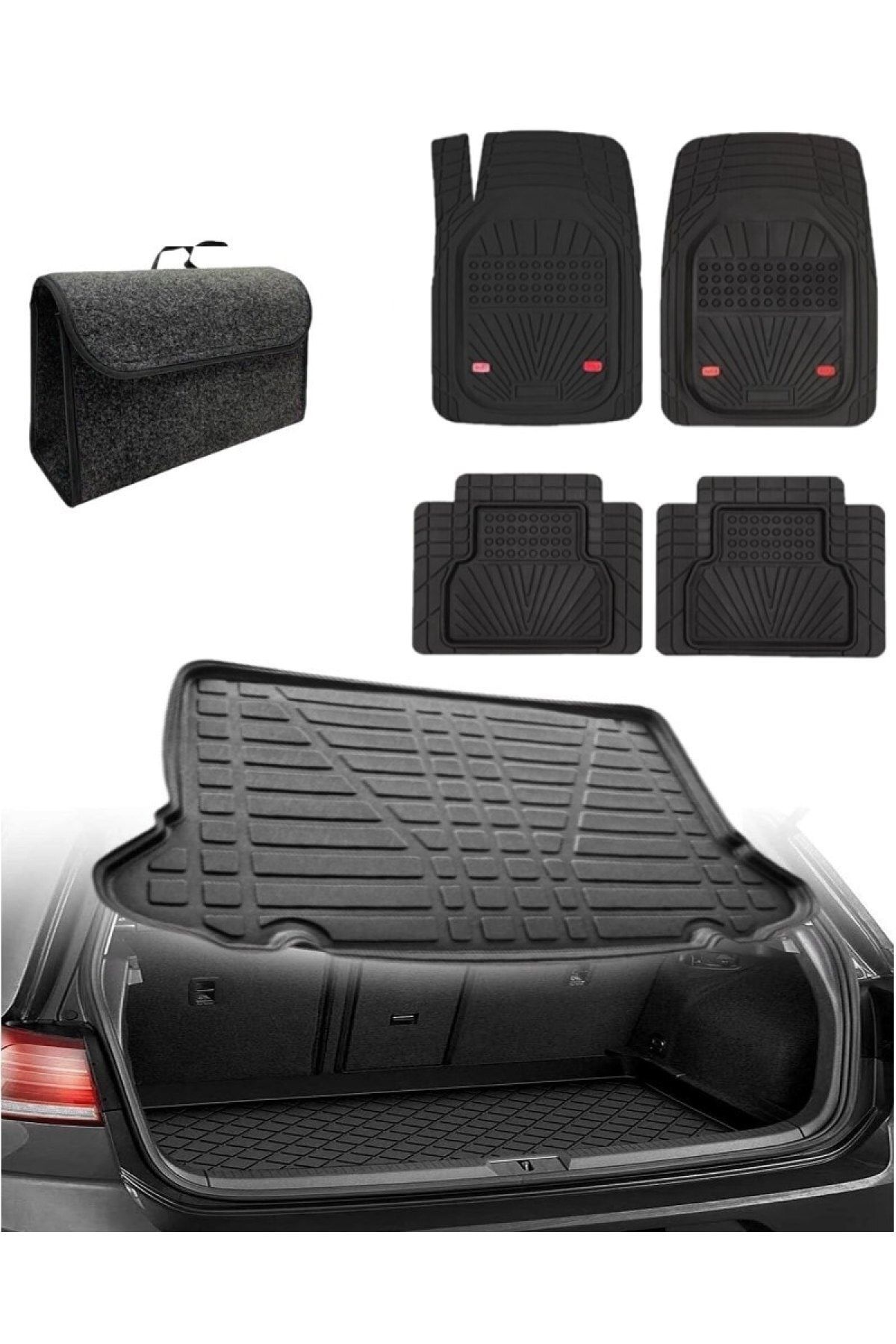 Dacia Logan Sedan 2004-2012 Uyumlu Kokusuz 3d Bagaj Havuzu+3d Venüs Siyah Havuzlu Paspas