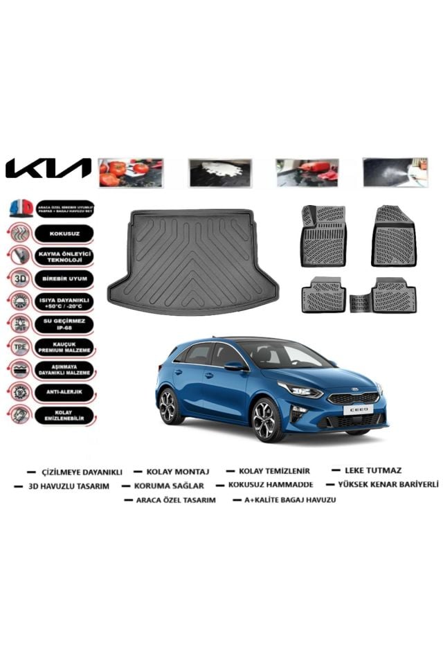 Kia Ceed HB 2020 Model Bagaj Havuzu Araca Özel Paspas Takımı Prrox