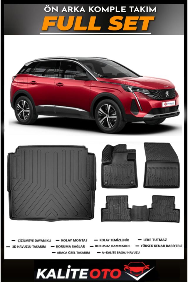 Peugeot 3008 Alt Bagaj Havuzu+4.5D Havuzlu Paspas Seti 2019 Model