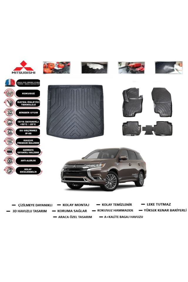 Mitsubishi Outlander Hybrit 2022 Model Bagaj Havuzu Araca Özel Paspas Takımı Prrox
