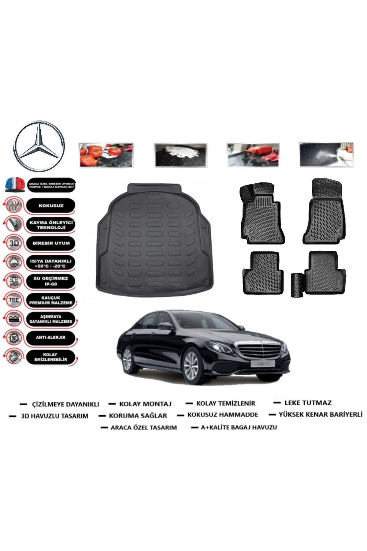 Mercedes E Serisi W213 2020 Model Plastik Setli Bagaj Havuzu Araca Özel Paspas Takımı Prrox