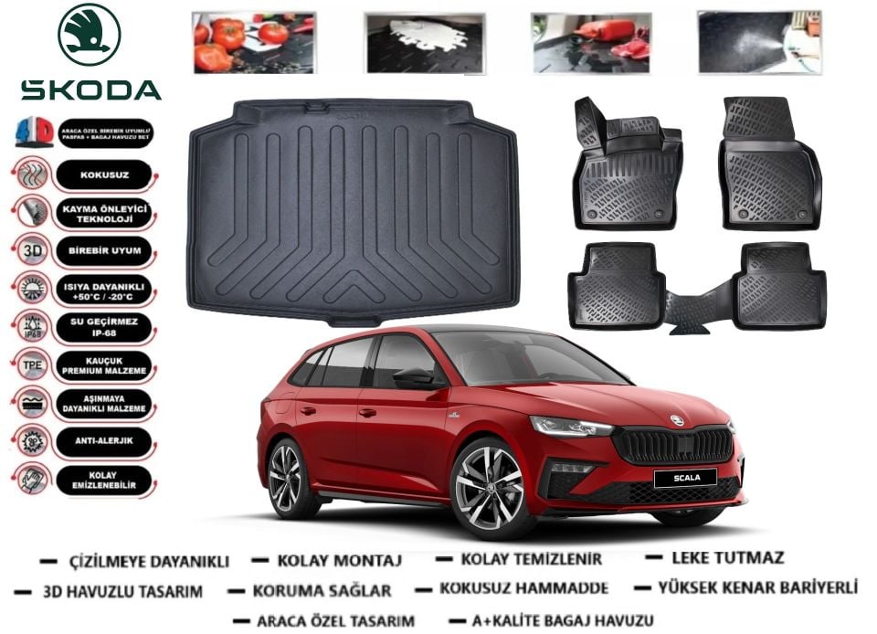 Skoda Scala 2019 Sonrası 3D Bagaj Havuzu+3D Araca Özel Paspas Takımı