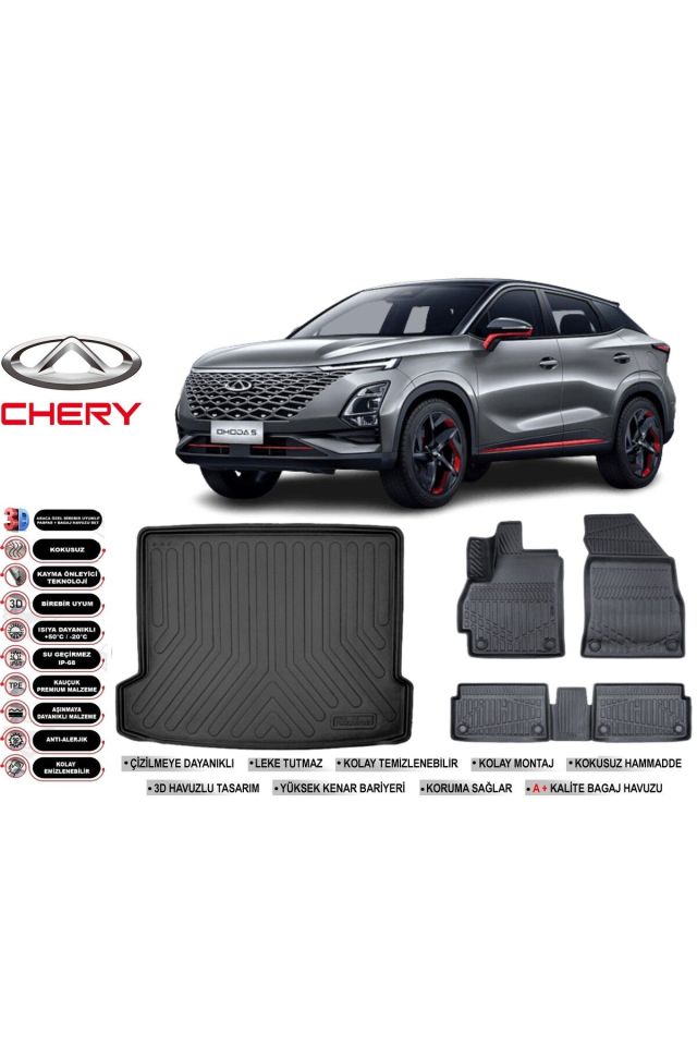 Chery Omoda 5 2024 Model Bagaj Havuzu Araca Özel Siyah Havuzlu Paspas Takımı Sett