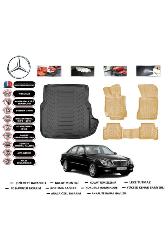 Mercedes E serisi W211 2004 Model Bagaj Havuzu+Araca Özel Bej Paspas Takımı Flex