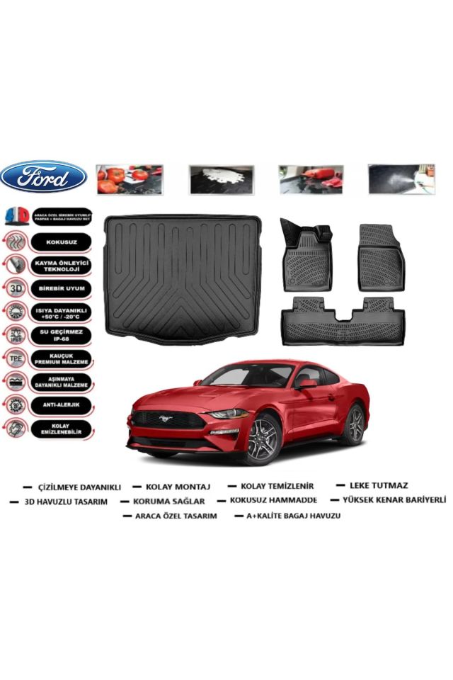 Ford Mustang Mach-E 2022 Model Bagaj Havuzu Araca Özel Paspas Takımı Prrox
