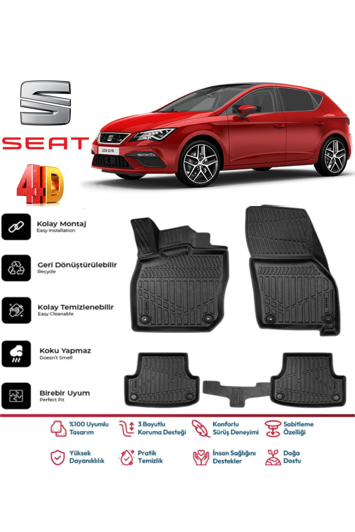 Seat Leon 2014 Model 4D Havuzlu Paspas