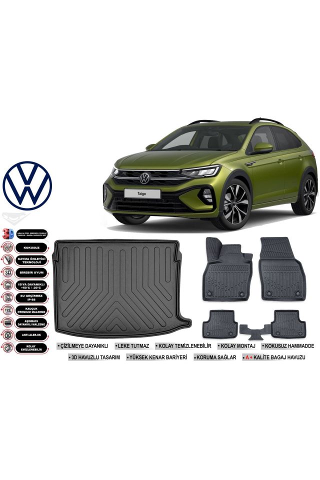 Volkswagen Taigo 2025 Model Üst Bagaj Havuzu Araca Özel Siyah Havuzlu Paspas Takımı Sett