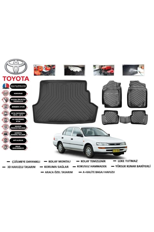 Toyota Corolla 1998 Model Bagaj Havuzu Araca Özel Paspas Takımı Prrox
